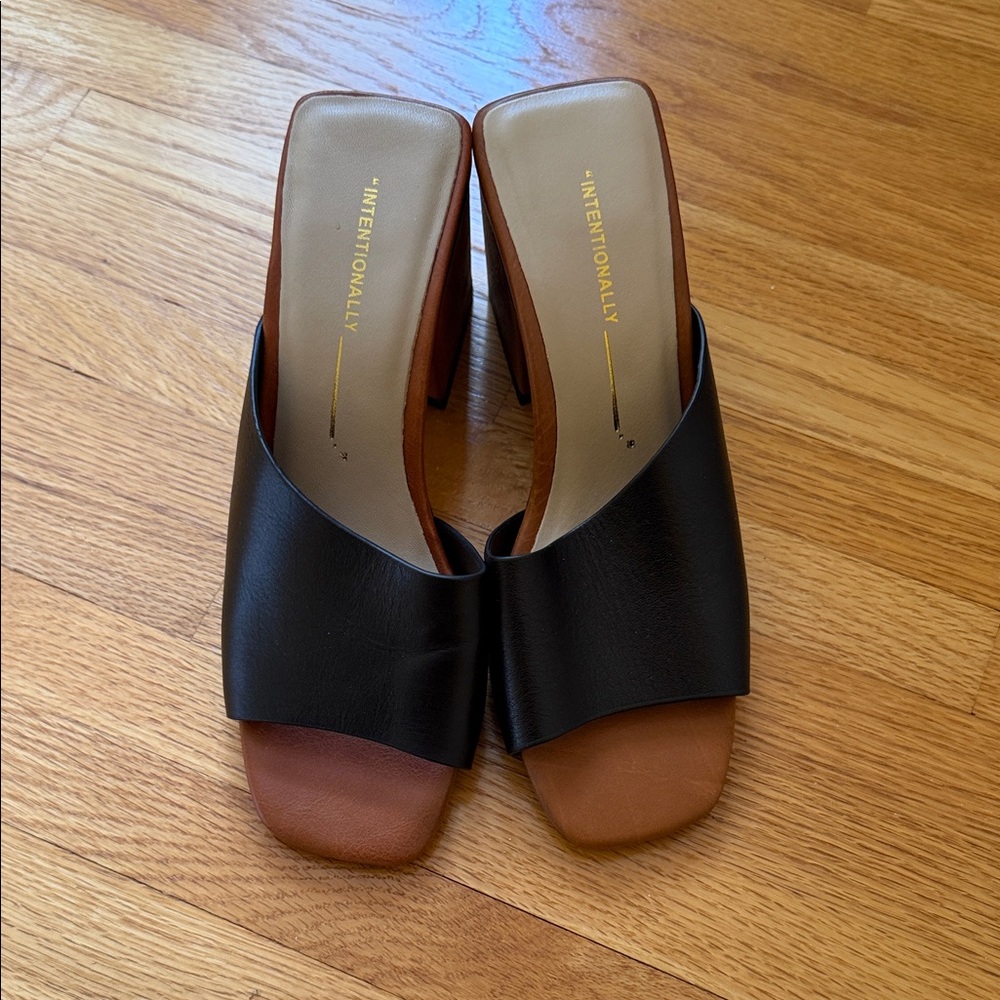 INTENTIONALLY BLANK Black and Brown Slide Mules